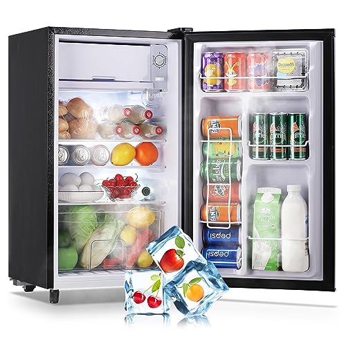 WANAI Mini Fridge with Freezer 3.2 Cu.ft Single Door Small Refrigerator with 5 Temp Adjustable Control Silver Freestanding Compact Refrigerator Energy-efficient, for Home Kitchen Apartment Dorm Office