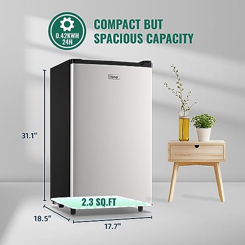 WANAI Mini Fridge with Freezer 3.2 Cu.ft Single Door Small Refrigerator with 5 Temp Adjustable Control Silver Freestanding Compact Refrigerator Energy-efficient, for Home Kitchen Apartment Dorm Office