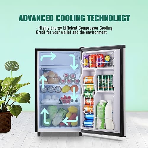 WANAI Mini Fridge with Freezer 3.2 Cu.ft Single Door Small Refrigerator with 5 Temp Adjustable Control Silver Freestanding Compact Refrigerator Energy-efficient, for Home Kitchen Apartment Dorm Office