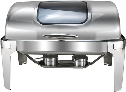 Chafing Dish Set, 9L Stainless Steel Buffet Trays Food Server with Fully Retractable Roll Top Lid, for Restaurant Catering Parties Weddings Picnics,Invisible