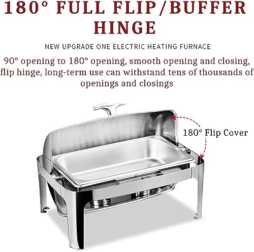 Chafing Dish Set, 9L Stainless Steel Buffet Trays Food Server with Fully Retractable Roll Top Lid, for Restaurant Catering Parties Weddings Picnics,Invisible