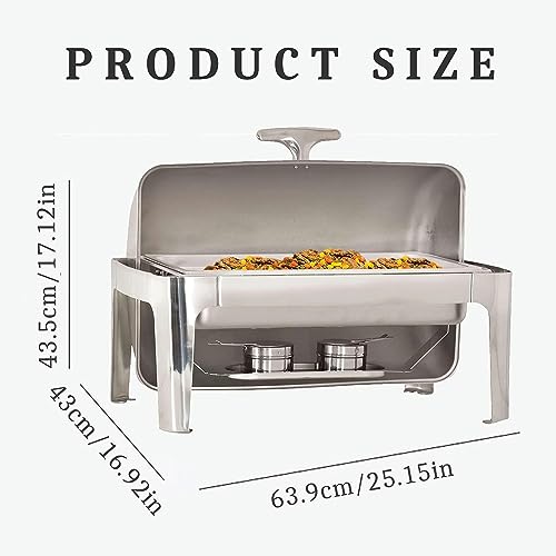 Chafing Dish Set, 9L Stainless Steel Buffet Trays Food Server with Fully Retractable Roll Top Lid, for Restaurant Catering Parties Weddings Picnics,Invisible