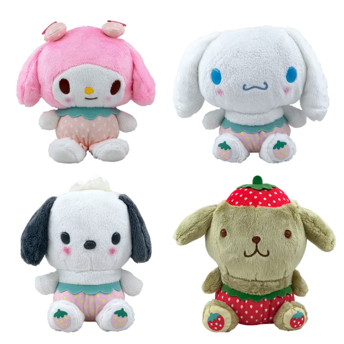 wiemsdoy Strawberry Plush Toy 9'' Cinnamoroll My Melody Plush Toy Cute Pochacco Pompompurin Dog Stuffed Animals Soft Doll Baby Girls Kids Toys Gifts (4 Pcs)