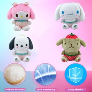 wiemsdoy Strawberry Plush Toy 9'' Cinnamoroll My Melody Plush Toy Cute Pochacco Pompompurin Dog Stuffed Animals Soft Doll Baby Girls Kids Toys Gifts (4 Pcs)