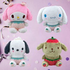 wiemsdoy Strawberry Plush Toy 9'' Cinnamoroll My Melody Plush Toy Cute Pochacco Pompompurin Dog Stuffed Animals Soft Doll Baby Girls Kids Toys Gifts (4 Pcs)