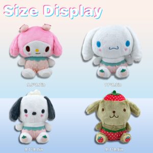 wiemsdoy Strawberry Plush Toy 9'' Cinnamoroll My Melody Plush Toy Cute Pochacco Pompompurin Dog Stuffed Animals Soft Doll Baby Girls Kids Toys Gifts (4 Pcs)