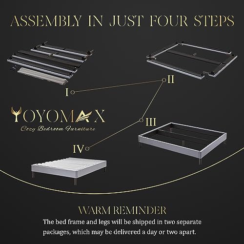 yoyomax King Size Bed Frame, Classic Wood Platform Slats Support/Mattress Foundation/Tool-Free Assembly Within 10 Mins/No Box Spring Needed, Elegant Gray