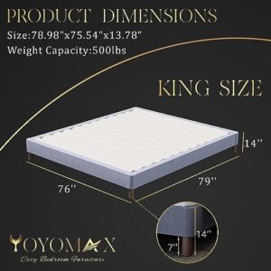 yoyomax King Size Bed Frame, Classic Wood Platform Slats Support/Mattress Foundation/Tool-Free Assembly Within 10 Mins/No Box Spring Needed, Elegant Gray