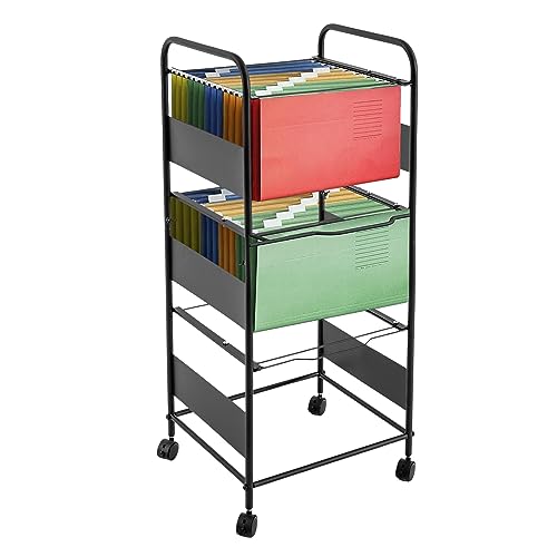 awolsrgiop 3 Tiers Metal Rolling File Carts on Wheels, Rolling File Cart Pull-Out Adjustable File Rack Organizer Rolling Movable Drawer File Cabinet for Home, Office, Classroom, Study, Bedroom (Black)