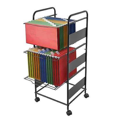 awolsrgiop 3 Tiers Metal Rolling File Carts on Wheels, Rolling File Cart Pull-Out Adjustable File Rack Organizer Rolling Movable Drawer File Cabinet for Home, Office, Classroom, Study, Bedroom (Black)