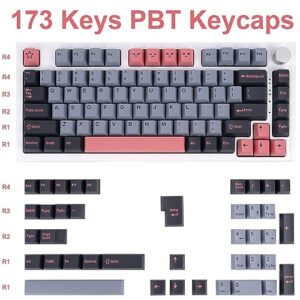 GEKUCAP Custom Keycaps 173 Keys Black Grey Pink Keycaps Double Shot PBT Keycap Set Cherry Profile for 60% 65% 75% 95% Cherry MX Switches ISO ANSI Layout Mechanical Keyboard