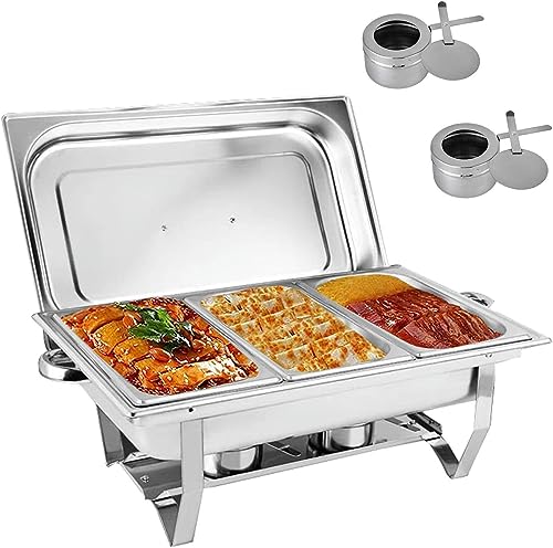 6L Stainless Steel Chafing Dish, for Catering Kitchen Buffet Food Warmer Tray Dining, with Lid & Food Pan & Fuel Holders Frame