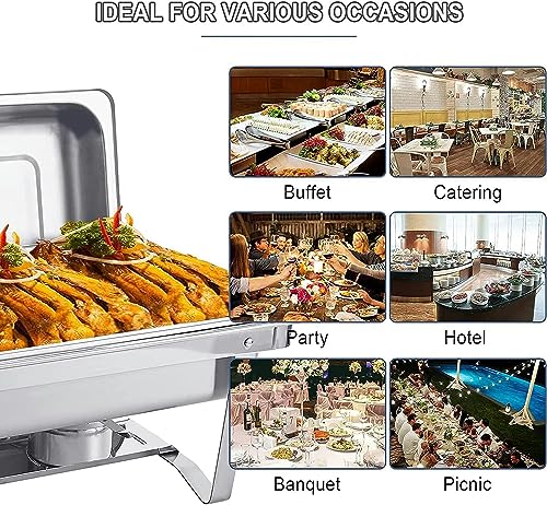 6L Stainless Steel Chafing Dish, for Catering Kitchen Buffet Food Warmer Tray Dining, with Lid & Food Pan & Fuel Holders Frame