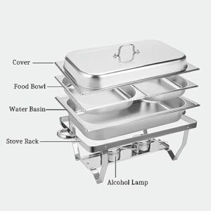 6L Stainless Steel Chafing Dish, for Catering Kitchen Buffet Food Warmer Tray Dining, with Lid & Food Pan & Fuel Holders Frame