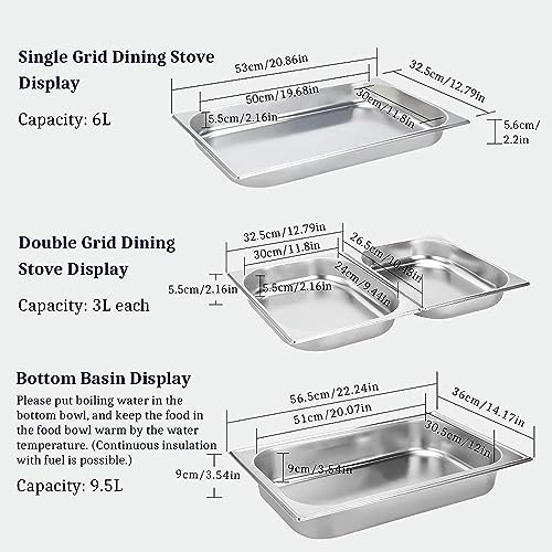 6L Stainless Steel Chafing Dish, for Catering Kitchen Buffet Food Warmer Tray Dining, with Lid & Food Pan & Fuel Holders Frame