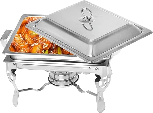 4.5L Stainless Steel Chafing Dish with Lid, Rectangular Foldable Buffet Server Pans Food Warmer, for Wedding, Parties, Banquet, Catering Events