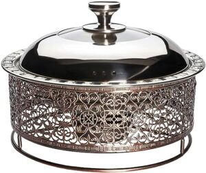 retro round chafing dish, 24/26/28/30cm buffet servers warmers tray with food pan, lid and fuel holder, for catering party banquet dining