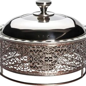 Retro Round Chafing Dish, 24/26/28/30cm Buffet Servers Warmers Tray with Food Pan, Lid and Fuel Holder, for Catering Party Banquet Dining