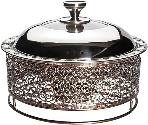 Retro Round Chafing Dish, 24/26/28/30cm Buffet Servers Warmers Tray with Food Pan, Lid and Fuel Holder, for Catering Party Banquet Dining