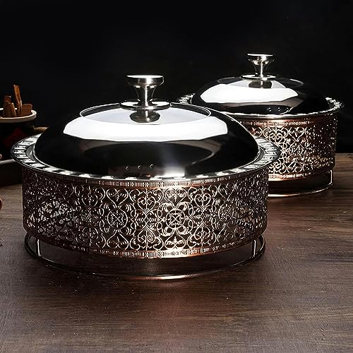 Retro Round Chafing Dish, 24/26/28/30cm Buffet Servers Warmers Tray with Food Pan, Lid and Fuel Holder, for Catering Party Banquet Dining