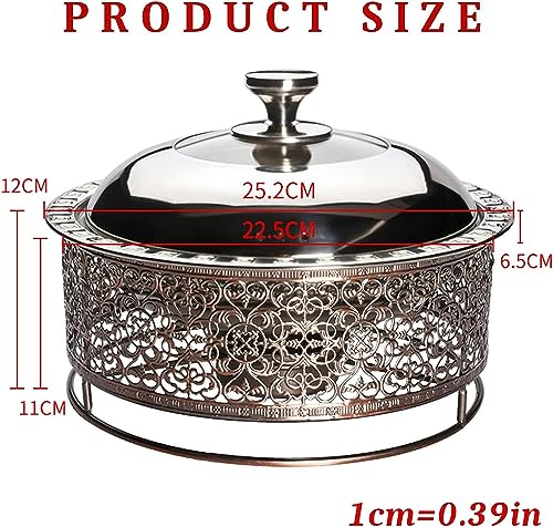 Retro Round Chafing Dish, 24/26/28/30cm Buffet Servers Warmers Tray with Food Pan, Lid and Fuel Holder, for Catering Party Banquet Dining