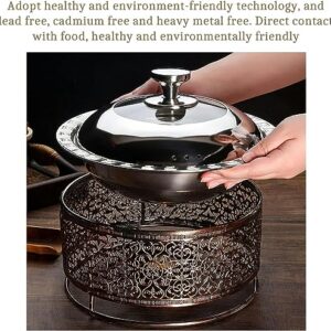 Retro Round Chafing Dish, 24/26/28/30cm Buffet Servers Warmers Tray with Food Pan, Lid and Fuel Holder, for Catering Party Banquet Dining