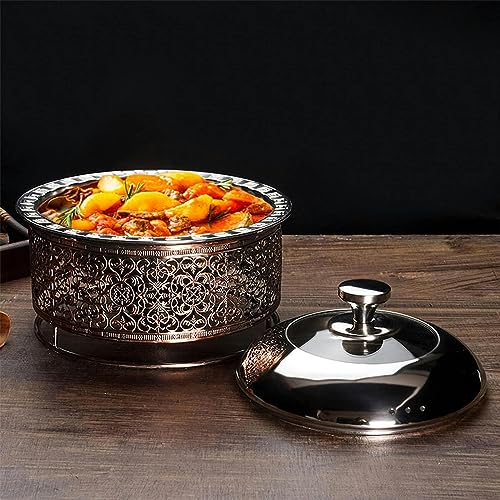 Retro Round Chafing Dish, 24/26/28/30cm Buffet Servers Warmers Tray with Food Pan, Lid and Fuel Holder, for Catering Party Banquet Dining