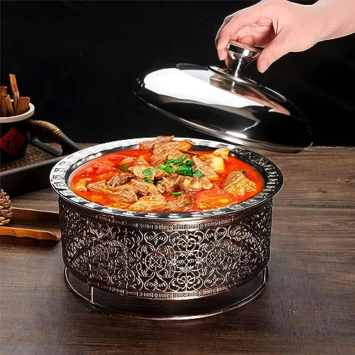 Retro Round Chafing Dish, 24/26/28/30cm Buffet Servers Warmers Tray with Food Pan, Lid and Fuel Holder, for Catering Party Banquet Dining