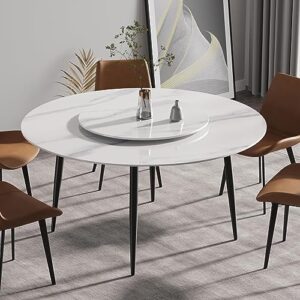 59" modern round dining table with 31.5" detachable lazy susan, sintered stone marble dining room table with metal leg, round shape restaurant kitchen table for 6-8 people, table only