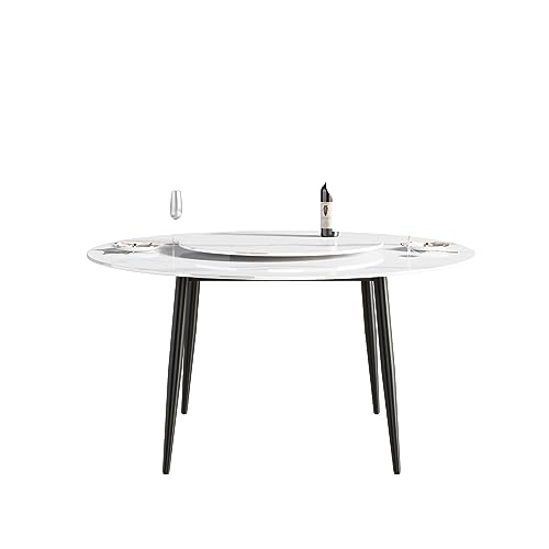 59" Modern Round Dining Table with 31.5" Detachable Lazy Susan, Sintered Stone Marble Dining Room Table with Metal Leg, Round Shape Restaurant Kitchen Table for 6-8 People, Table Only