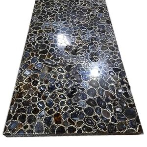 36 x 60 Inches Black Agate Stone Epoxy Art Conference Table Top for Hotel Decor Rectangle Shape Marble Dining Table