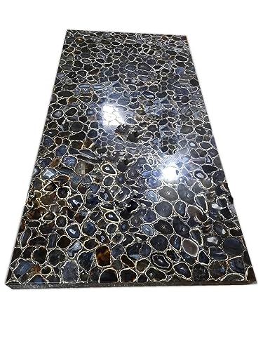 36 x 60 Inches Black Agate Stone Epoxy Art Conference Table Top for Hotel Decor Rectangle Shape Marble Dining Table