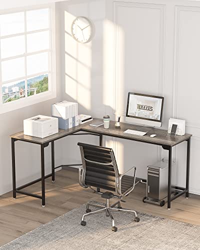 Teraves Modern L-Shaped Desk 66'' Corner Computer Desk Home Office Study Workstation Wood & Steel PC Laptop Gaming Table