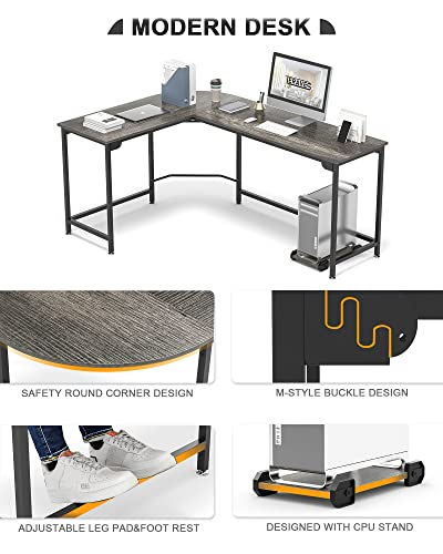 Teraves Modern L-Shaped Desk 66'' Corner Computer Desk Home Office Study Workstation Wood & Steel PC Laptop Gaming Table