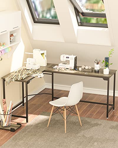 Teraves Modern L-Shaped Desk 66'' Corner Computer Desk Home Office Study Workstation Wood & Steel PC Laptop Gaming Table