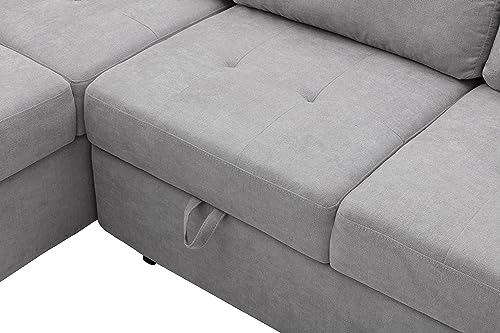 L-Shaped Corner Sleeper Sectional Sofa W/ Pull Out Cozy Sleep Couch Bed, Modern Practical Sectional & Sofa with Storage Ottoman ,Hidden Arm Storage and USB Charge for Home Apartment Living Room Sets