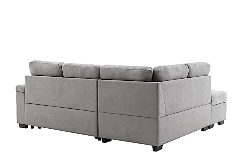 L-Shaped Corner Sleeper Sectional Sofa W/ Pull Out Cozy Sleep Couch Bed, Modern Practical Sectional & Sofa with Storage Ottoman ,Hidden Arm Storage and USB Charge for Home Apartment Living Room Sets