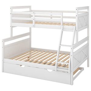 DEYOBED Twin Over Full Wooden Bunk Bed with Trundle Converted into 2 Beds for Kids Teens