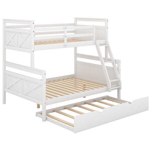 DEYOBED Twin Over Full Wooden Bunk Bed with Trundle Converted into 2 Beds for Kids Teens