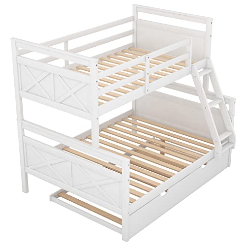 DEYOBED Twin Over Full Wooden Bunk Bed with Trundle Converted into 2 Beds for Kids Teens