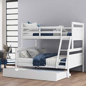 DEYOBED Twin Over Full Wooden Bunk Bed with Trundle Converted into 2 Beds for Kids Teens