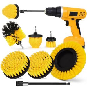 drill brush attachment set, 6pcs 1/4in drill scrubber brush with extend long attachment, power scrubber brush kit for cleaningtub, sink, tile, carpet, floor, tile grout (yellow)