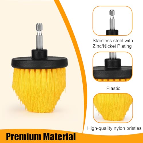 Drill Brush Attachment Set, 6Pcs 1/4in Drill Scrubber Brush with Extend Long Attachment, Power Scrubber Brush Kit for CleaningTub, Sink, Tile, Carpet, Floor, Tile Grout (Yellow)