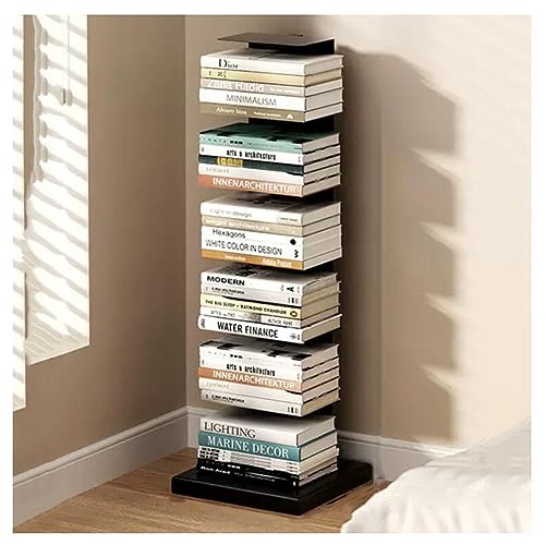 zktoermn Metal Spine Book Tower, 6/8-Tier Bookshelf Space-Saving Bookcase Display Shelf Stand for Books Photos Artwork, Pot Plant, Storage Holder Rack (Color : Black, Size : 33.5x33.5x107cm)