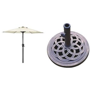 simple deluxe 7.5ft patio umbrella outdoor table market yard umbrella with push button tilt/crank & dc america ubp18181-br 18-inch cast stone umbrella base, made from rust free composite materials