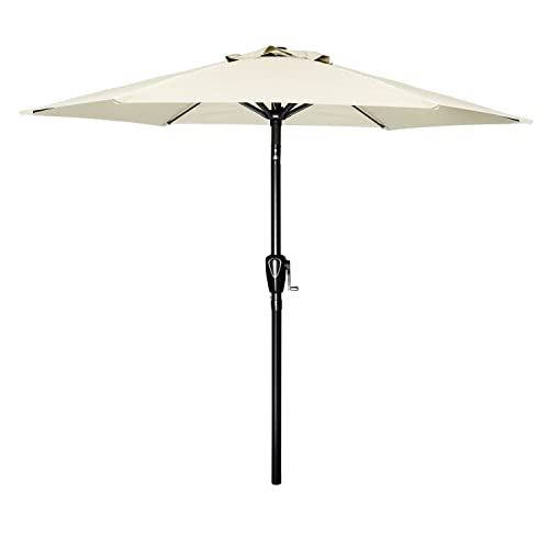 Simple Deluxe 7.5ft Patio Umbrella Outdoor Table Market Yard Umbrella with Push Button Tilt/Crank & DC America UBP18181-BR 18-Inch Cast Stone Umbrella Base, Made from Rust Free Composite Materials