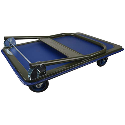 Olympia Tools 85-182 Folding & Rolling Flatbed Cart for Loading, Olive Green with Blue Bumper, 600 Lb. Load Capacity & MacSports Collapsible Folding Outdoor Utility Wagon, Black