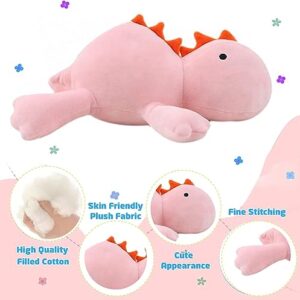 ABCPICK Weighted Dinosaur Plush, 24" Cute Pink Weighted Stuffed Animals for Anxiety Super Soft Weighted Plushies Sleeping Hugging Pillow Graduation Gifts for Girls Boys(Pink)