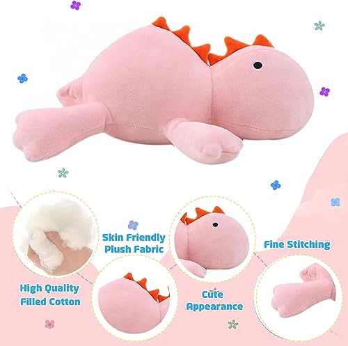 ABCPICK Weighted Dinosaur Plush, 24" Cute Pink Weighted Stuffed Animals for Anxiety Super Soft Weighted Plushies Sleeping Hugging Pillow Graduation Gifts for Girls Boys(Pink)