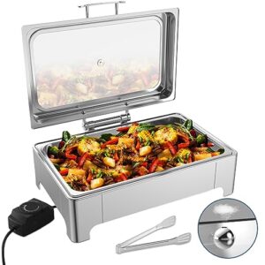 thxsun electric chafing dish buffet set, 9qt stainless steel chaffing dishes, 400w buffet servers and warmers with glass lid, 9 heating levels, food warmers chafers for party catering (1/1 full size)